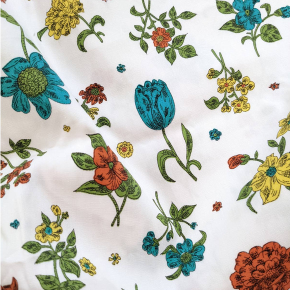 Vintage Mid-Century Floral Fabric, Day Lilies Tulips Mums, Blue Orange Yellow - Picture 10 of 10